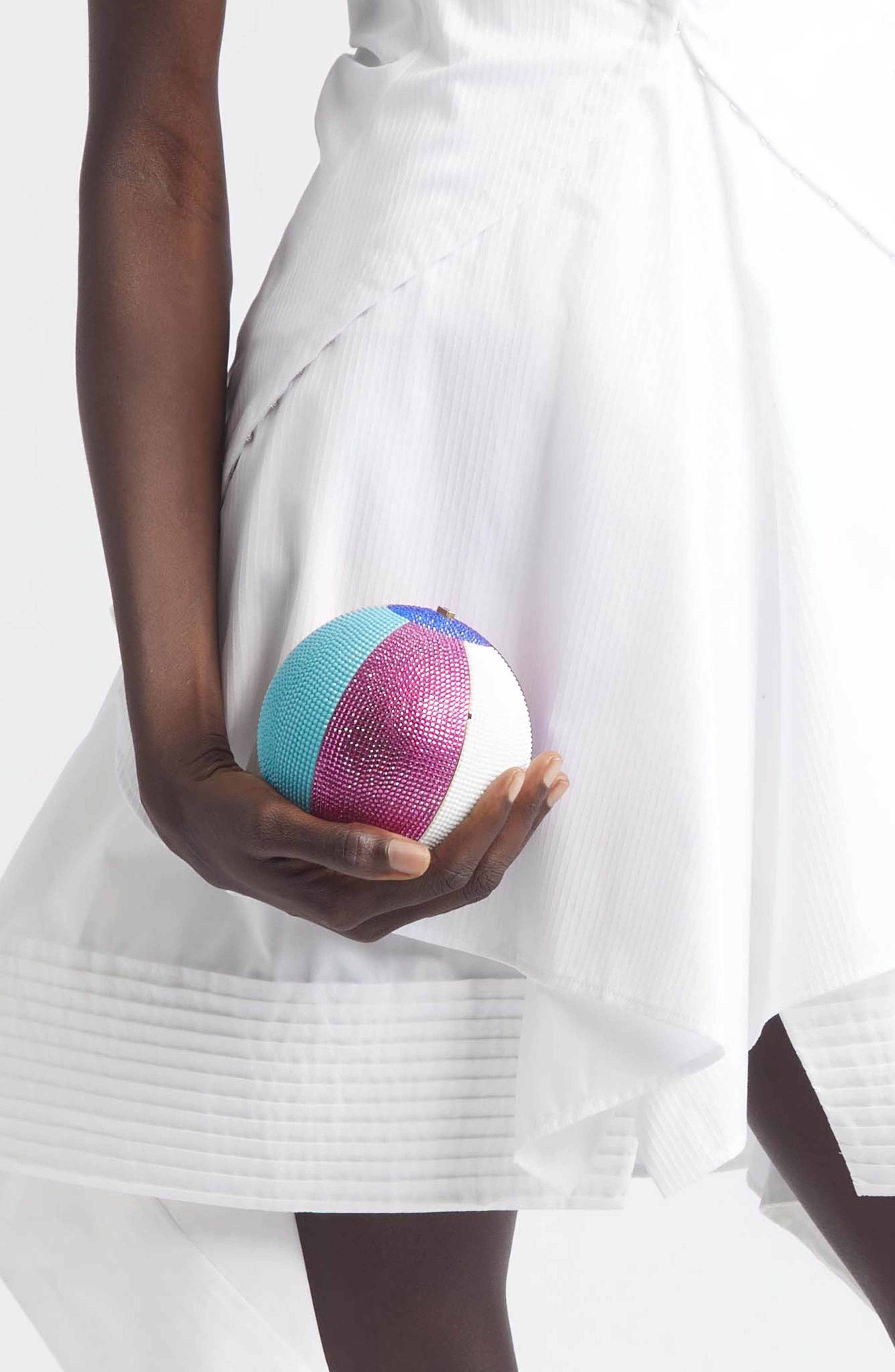 JUDITH LEIBER COUTURE Colorblock Beach Ball Crystal Sphere Clutch, Alternate, color, Champagne Chalk Multi