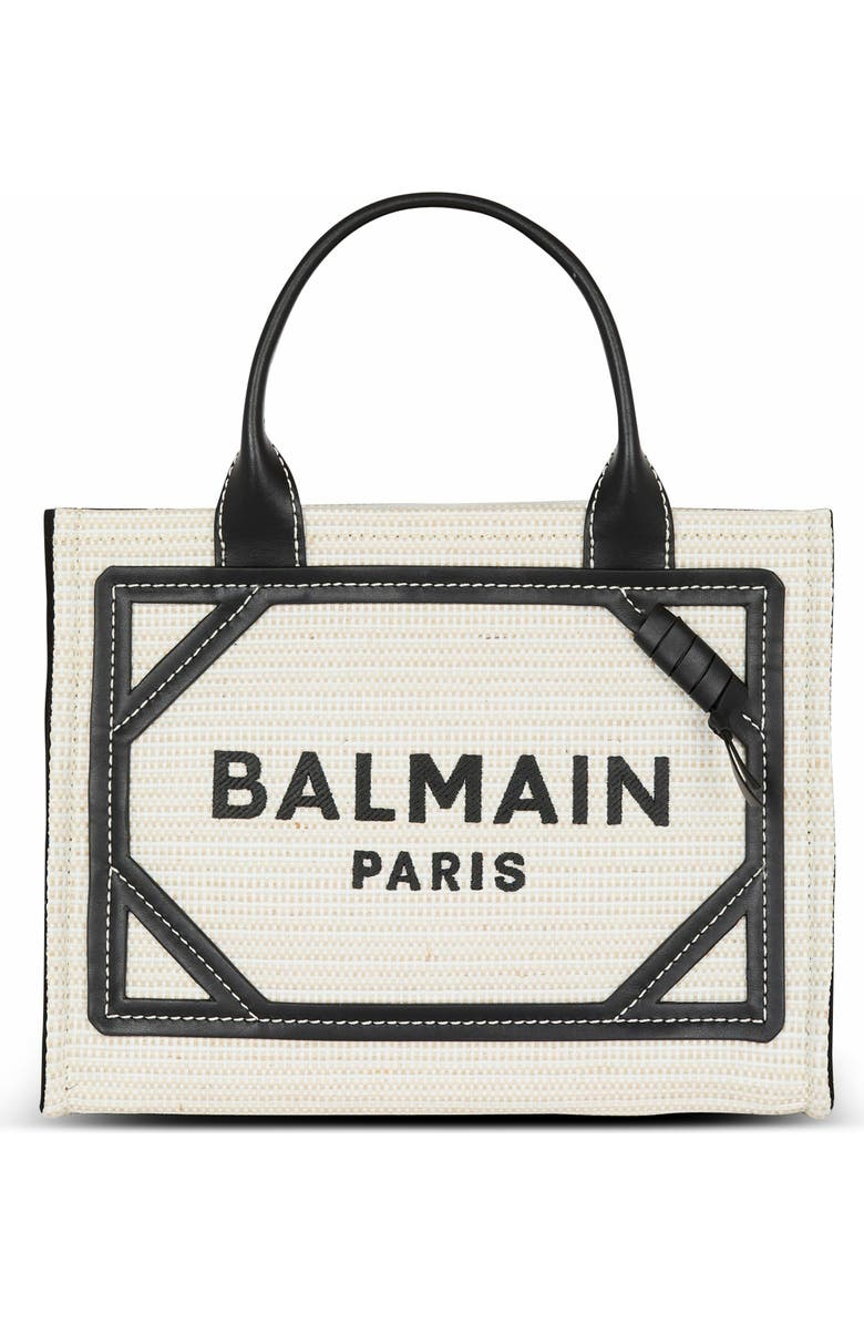 Balmain Small Raffia B-Army Tote Bag, Main, color,