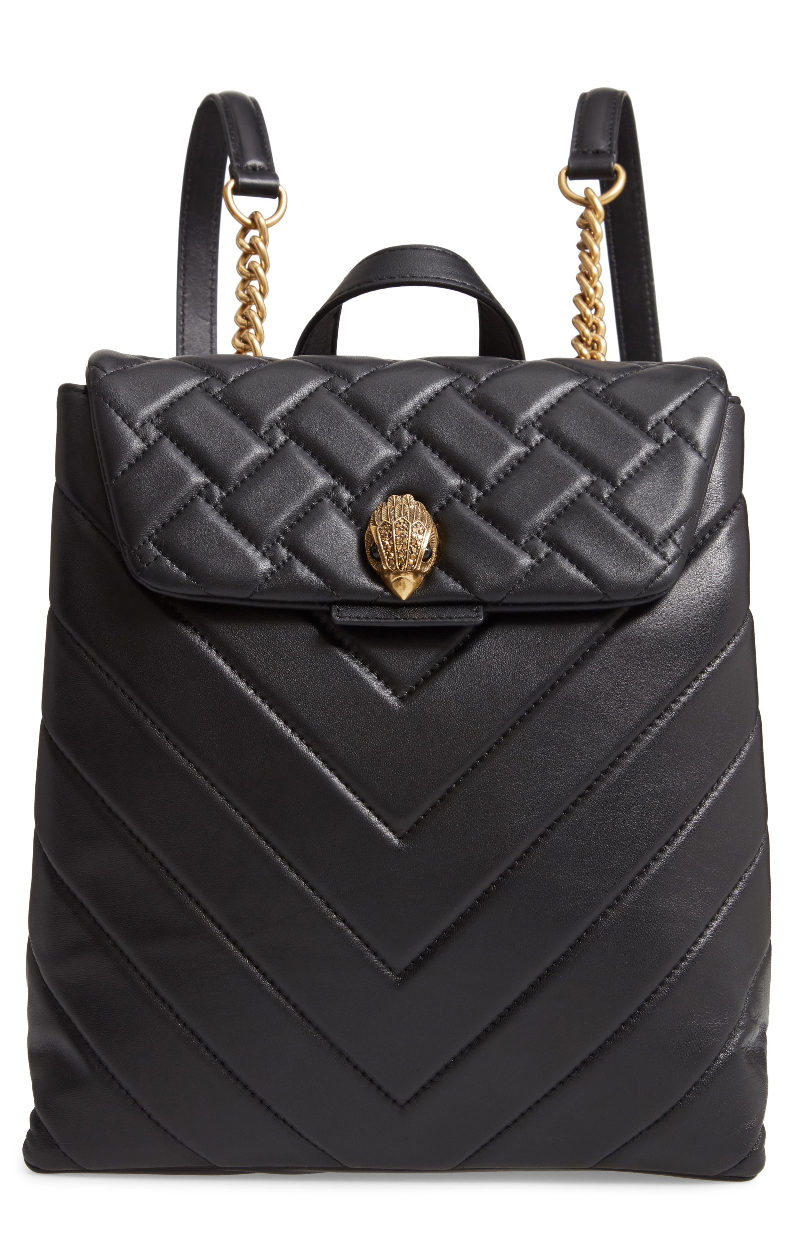 Kurt Geiger Black Quilted Chevron Leather Backpack with Snakehead Clasp KENSINGTON M RUCKSACK Black Quilted Nylon Oversized Rucksack  main image 2