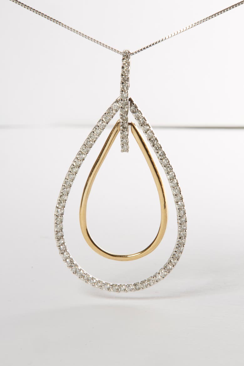 14K Two-Tone Gold Diamond Double Burst Pendant Necklace, Alternate, color, Yellow