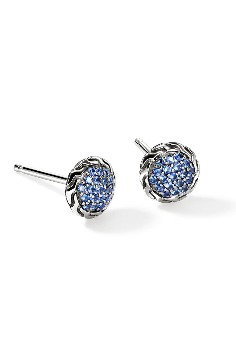 John Hardy JH Essential Pavé Stud Earring, Sterling Silver, Gemstones, 10mm, Alternate, color, Silver/ Blue Sapphire