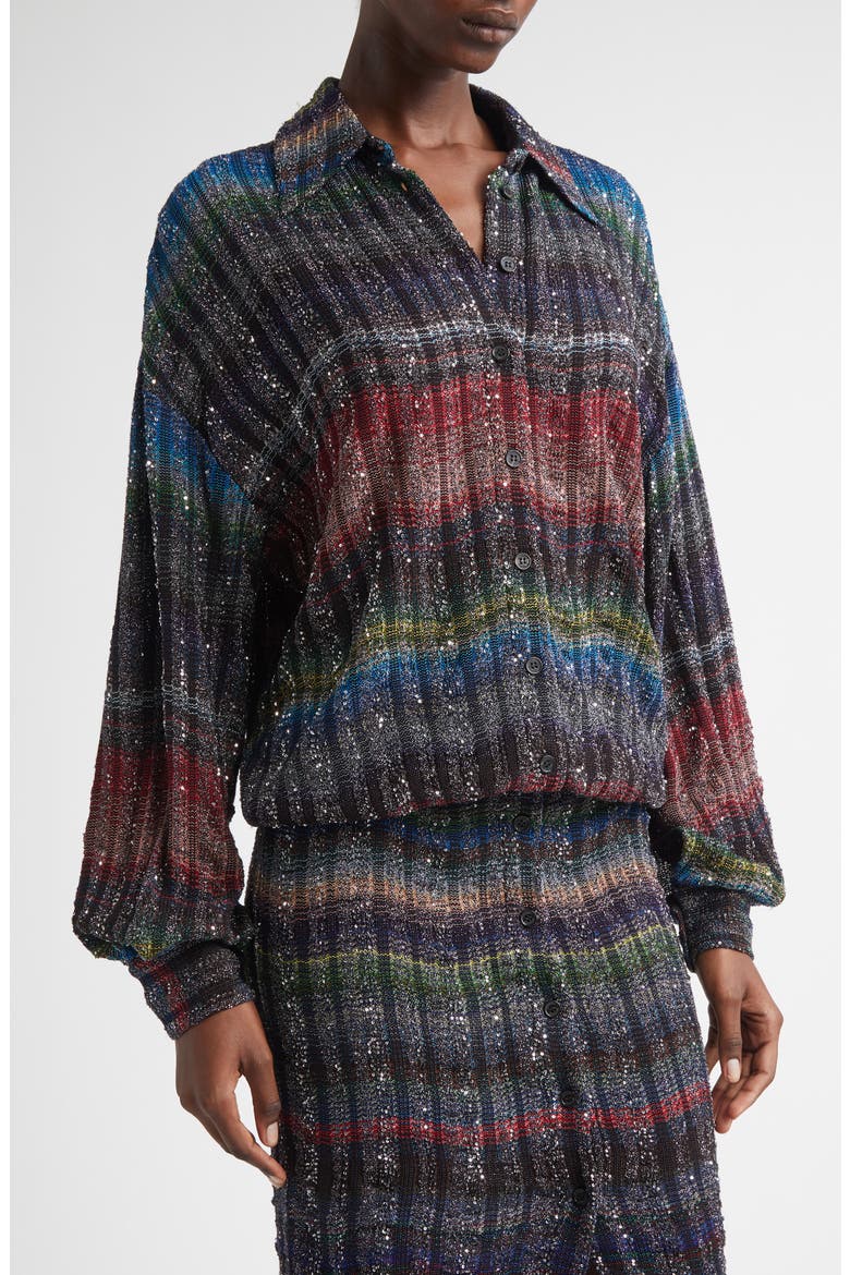Long Sleeve Blouson Midi Dress, Alternate, color, BLACK MULTICOLOR TONES