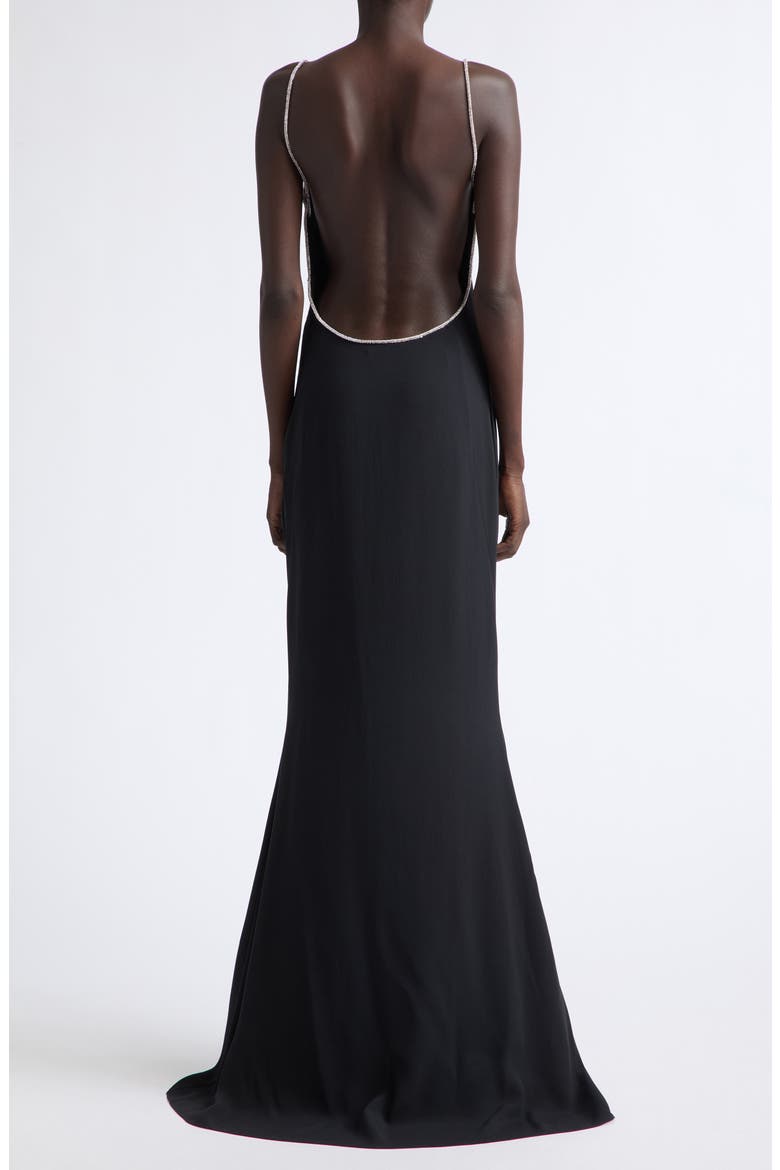 Crystal Chain Strap Open Back Satin Gown, Alternate, color, BLACK/ CRYSTAL