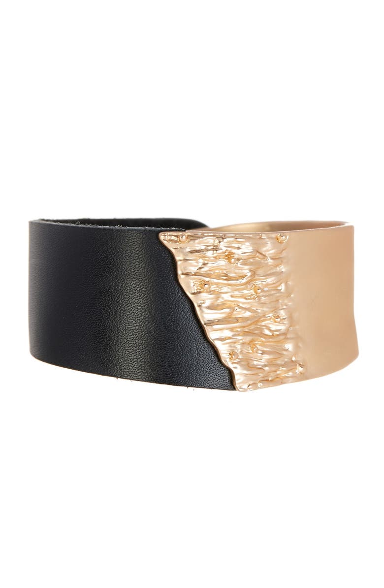 SAACHI Wild Ways Metal & Leather Bracelet, Main, color, Gold