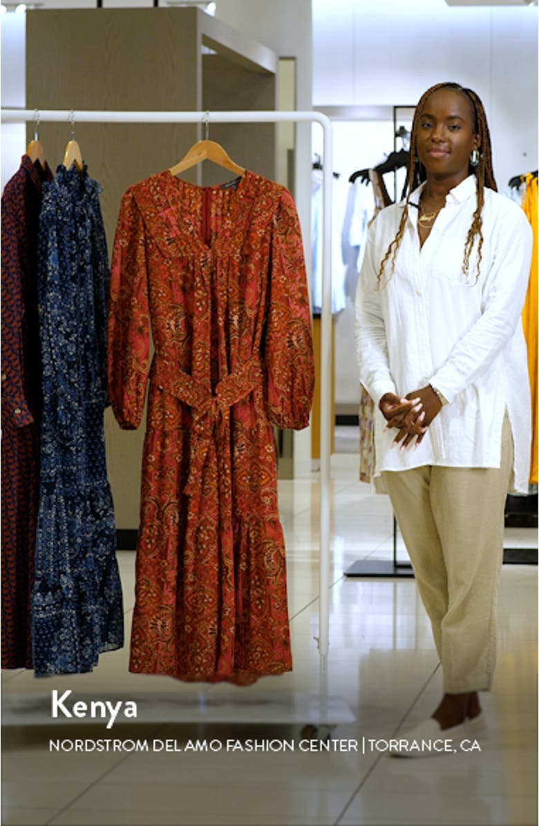 Paisley Long Sleeve Belted Midi Dress, sales video thumbnail