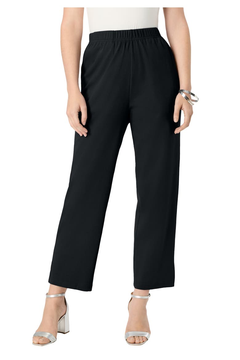 Soft Knit Straight Leg Capri Pant, Main, color, BLACK