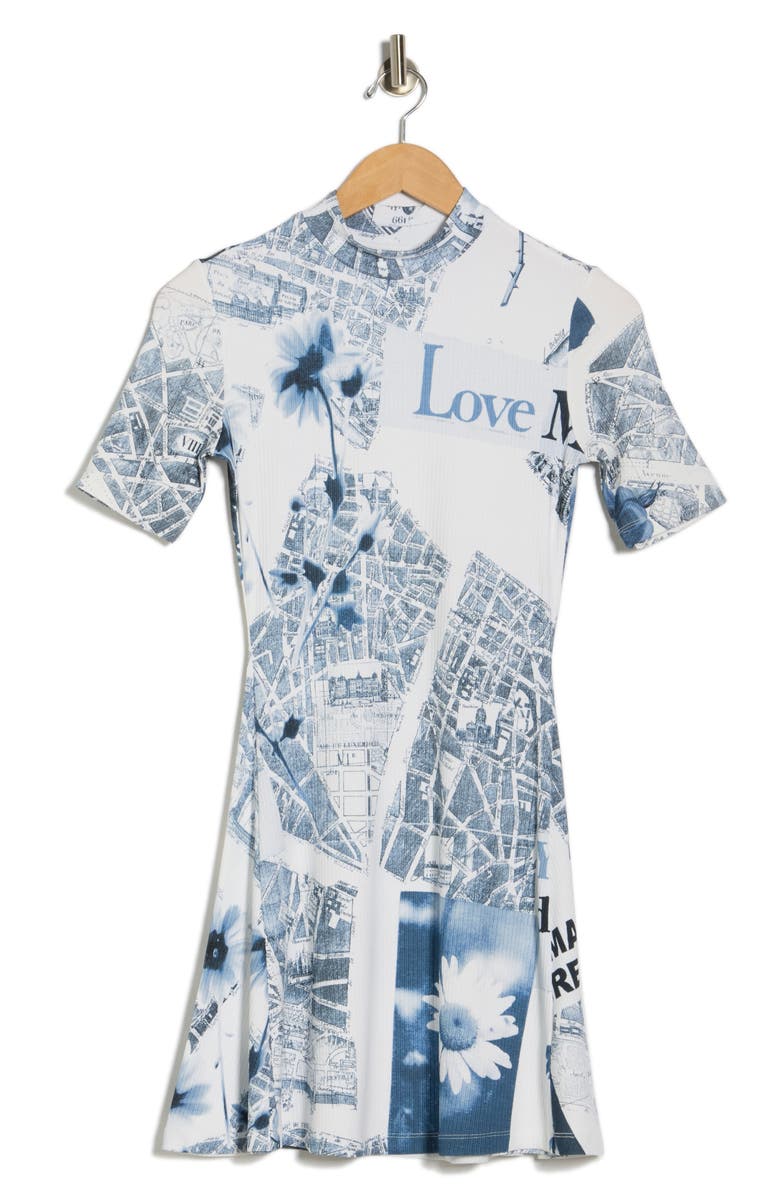 Desigual Love Print Short Sleeve Ribbed Dress, Alternate, color, Linen White