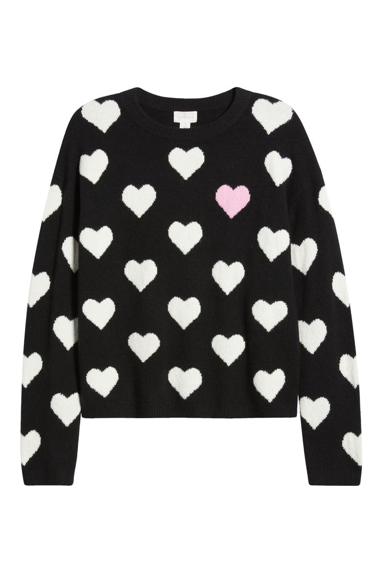 Hearts Jacquard Crewneck Sweater, Alternate, color, BLACK- IVORY POP HEART
