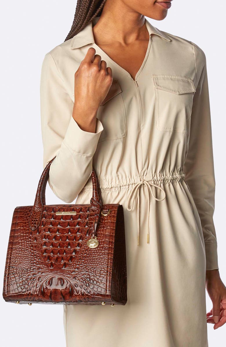 Brahmin Small Caroline Croc Embossed Leather Satchel, Alternate, color, Contour