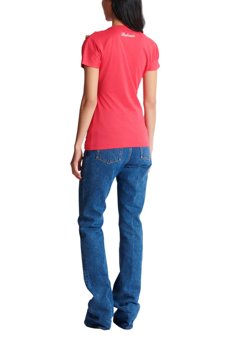 Balmain Draped T-shirt with buttons, Alternate, color, Pink
