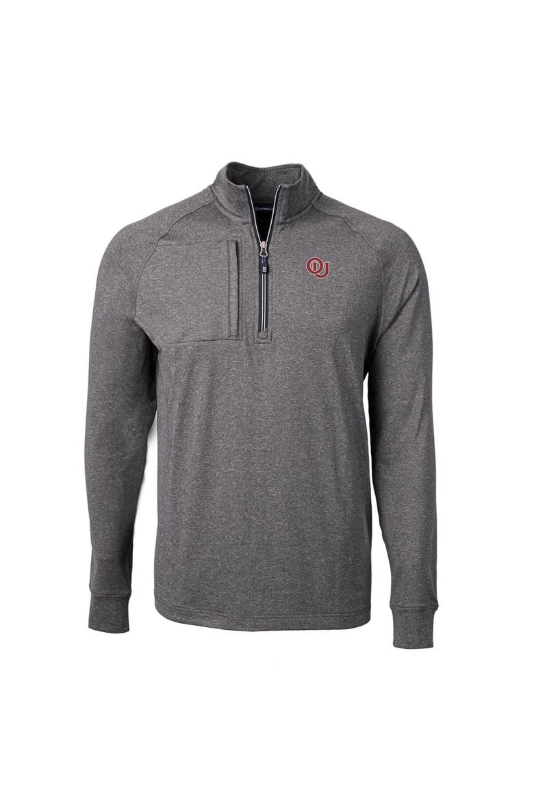 Men's Cutter & Buck  Heather Black Oklahoma Sooners Vault Adapt Eco Knit Heathered Recycled Raglan Quarter-Zip Top, Main, color, Heather Black