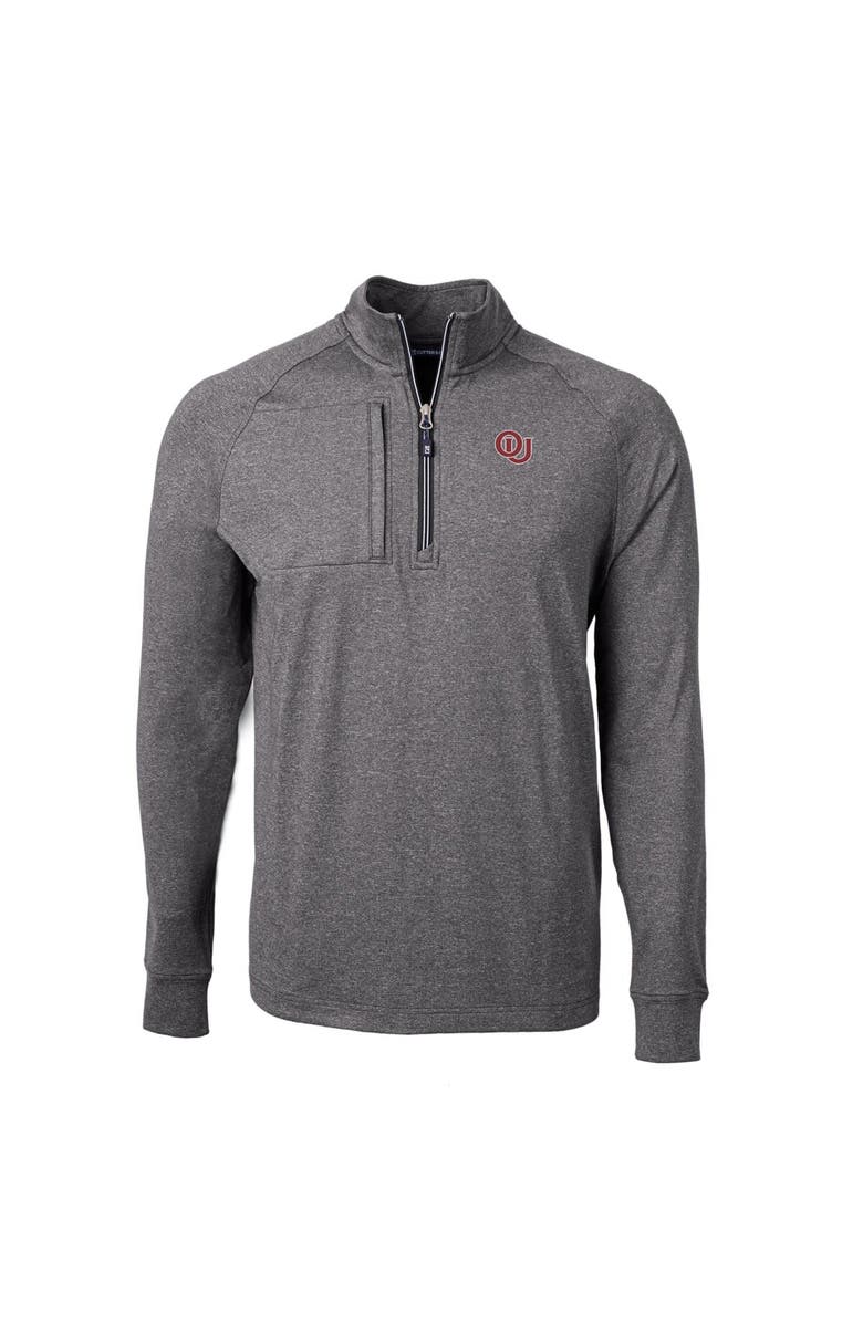 Cutter & Buck Men's Cutter & Buck  Heather Black Oklahoma Sooners Vault Adapt Eco Knit Heathered Recycled Raglan Quarter-Zip Top, Main, color, 