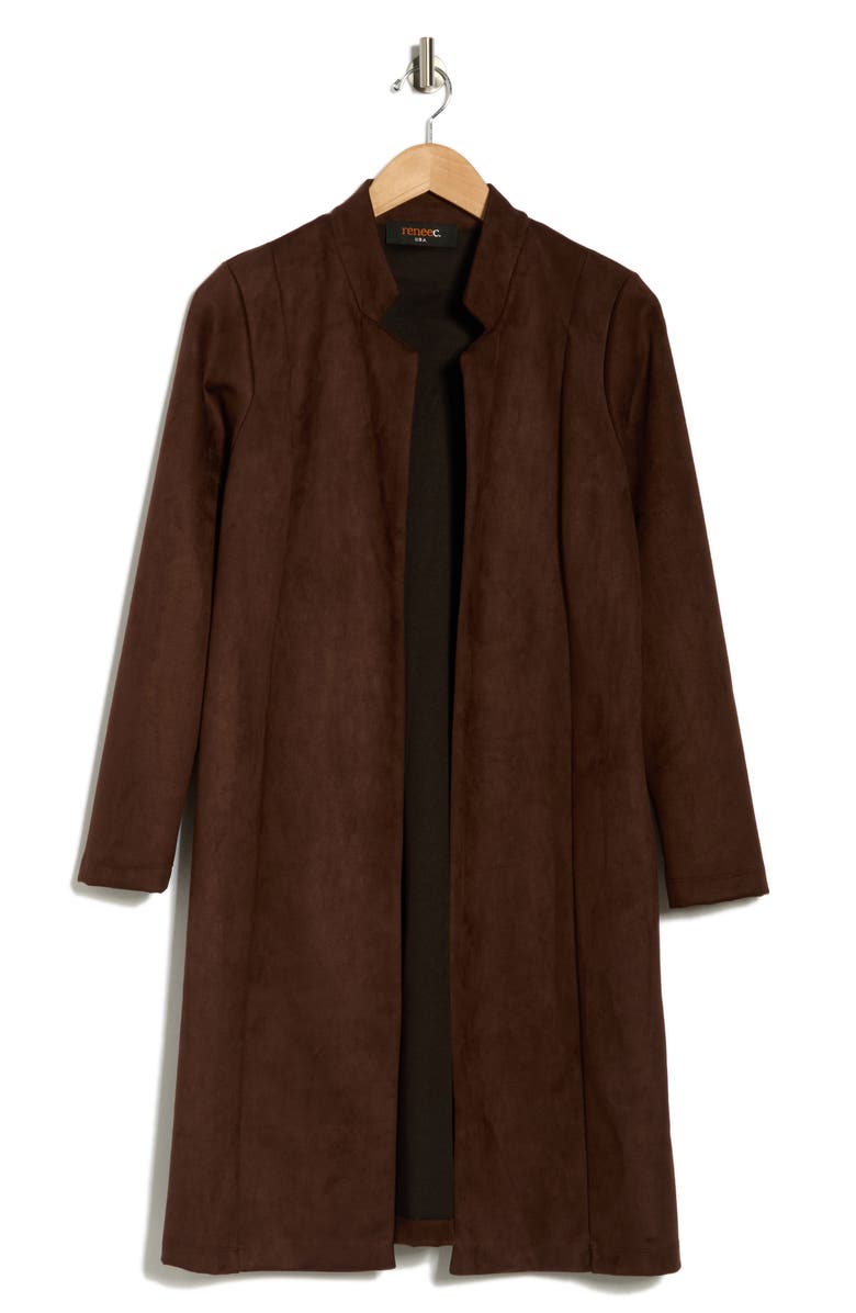 Renee C Faux Suede Longline Coat, Main, color, Chocolate