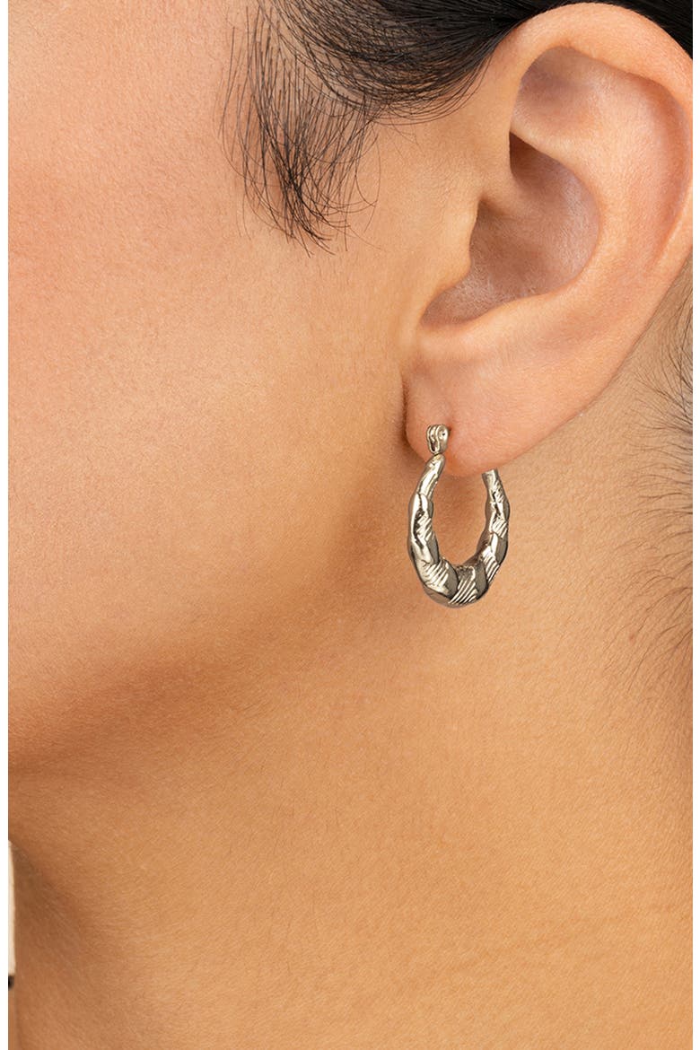 Amaryllis Hammered Hoop Earrings, Alternate, color, SILVER