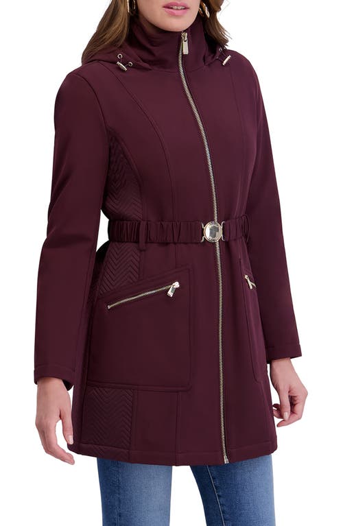 Kensie Hooded Belted Zip-up Coat In Burgundy