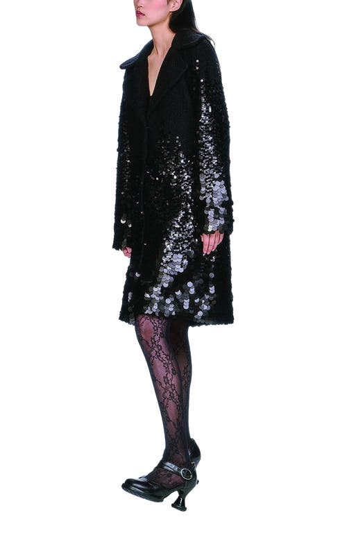 Anna Sui Pailettes Wool Coat In Black