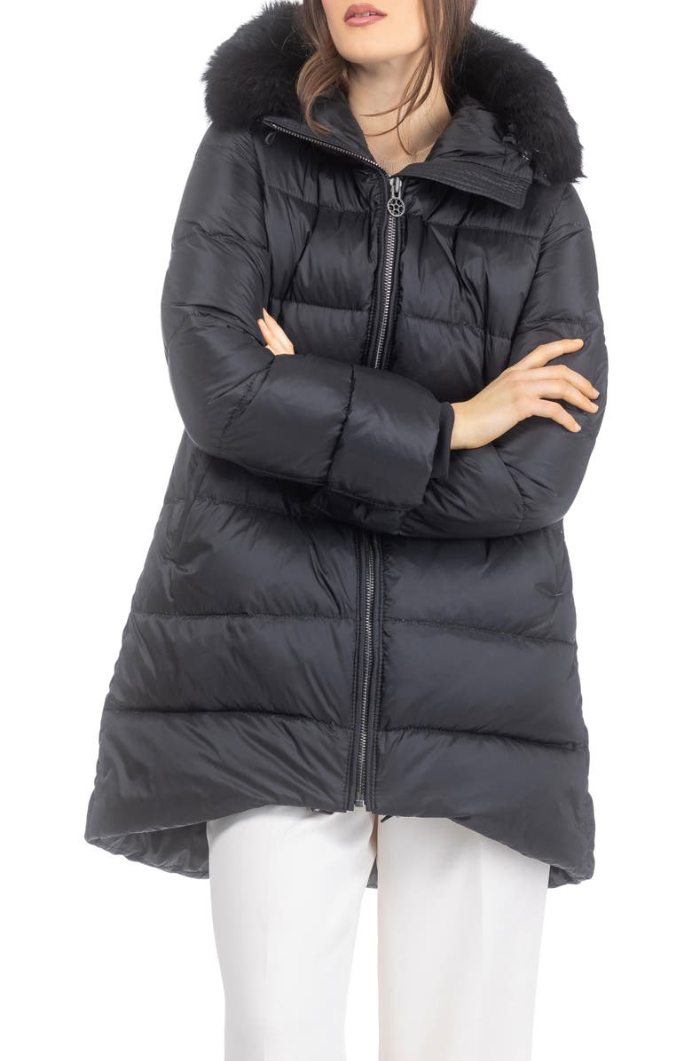 GORSKI Apres-Ski Horizontal Parka Coat with Detachable Toscana Lamb Hood Trim, Alternate, color, Black/Black