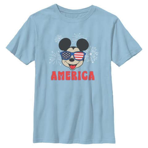 Boy's Mickey & Friends American Sunglasses and Fireworks  Graphic T-Shirt