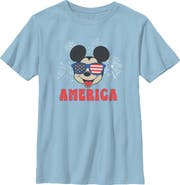 Mickey & Friends Boy's Mickey & Friends American Sunglasses and Fireworks  Graphic T-Shirt