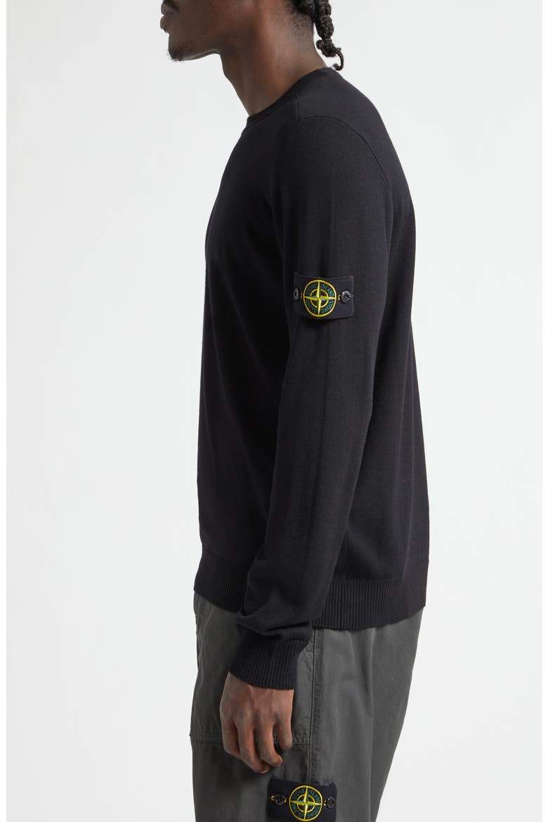 Compass Patch Virgin Wool Crewneck Sweater, Alternate, color, BLACK