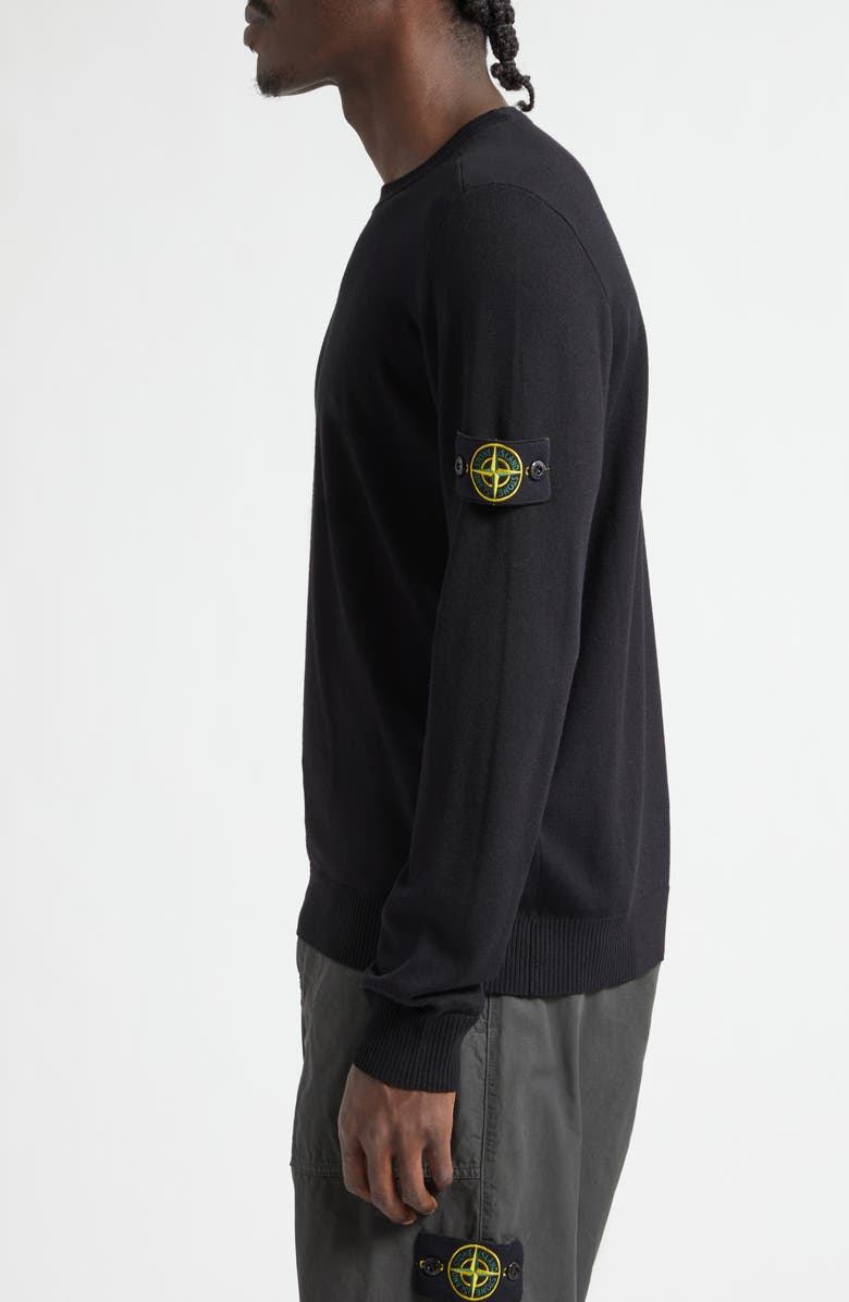 Stone Island Compass Patch Virgin Wool Crewneck Sweater, Alternate, color, Black