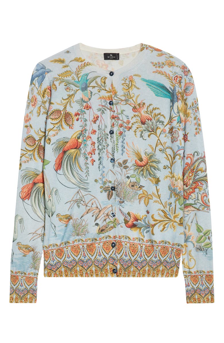 Etro Flora & Fauna Silk & Cashmere Cardigan, Alternate, color, Multicolour On Pale Blue Base