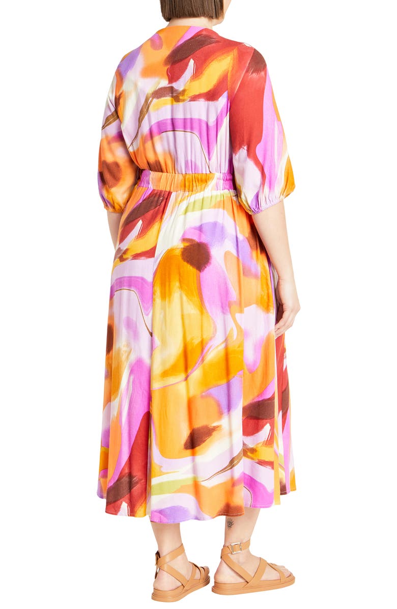 City Chic Swirl Print Tie Front Midi Dress, Alternate, color, Summer Swirl