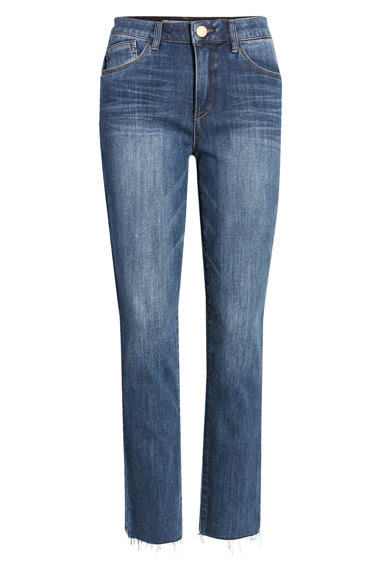 Logan 'Ab'Solution High Waist Raw Hem Skinny Crop Jeans, Alternate, color, BLUE