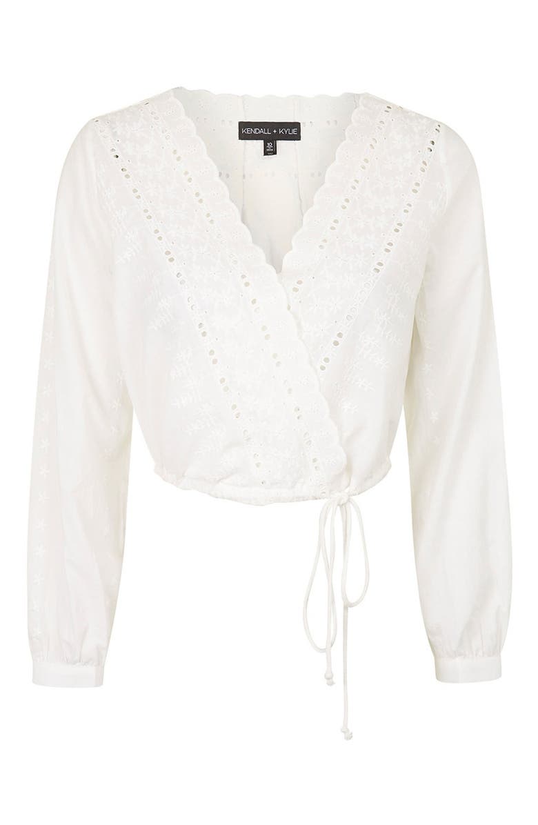 Topshop KENDALL + KYLIE at Topshop Embroidered Surplice Top, Alternate, color, 