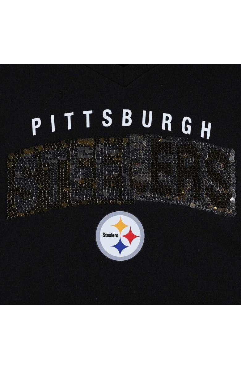 New Era Girls Youth New Era Black Pittsburgh Steelers Reverse Sequin Wordmark V-Neck T-Shirt, Alternate, color, 