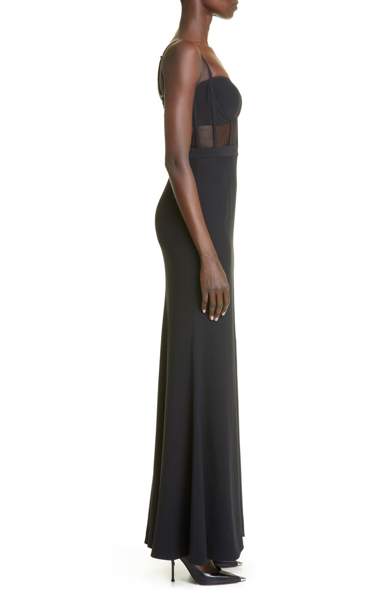 McQueen Sheer Corset Bodice Leaf Crepe Gown, Alternate, color, 