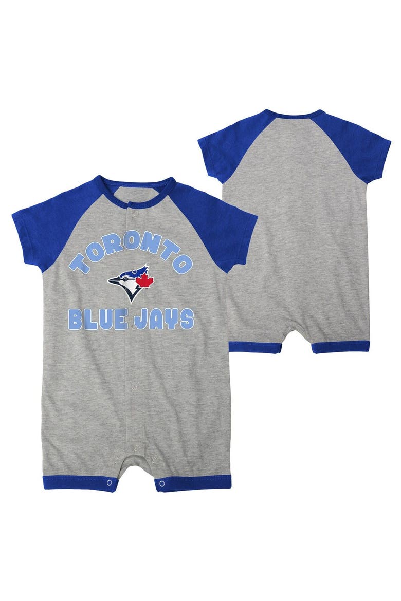 Infant  Heather Gray Toronto Blue Jays Extra Base Hit Raglan Full-Snap Romper, Main, color, Heather Gray
