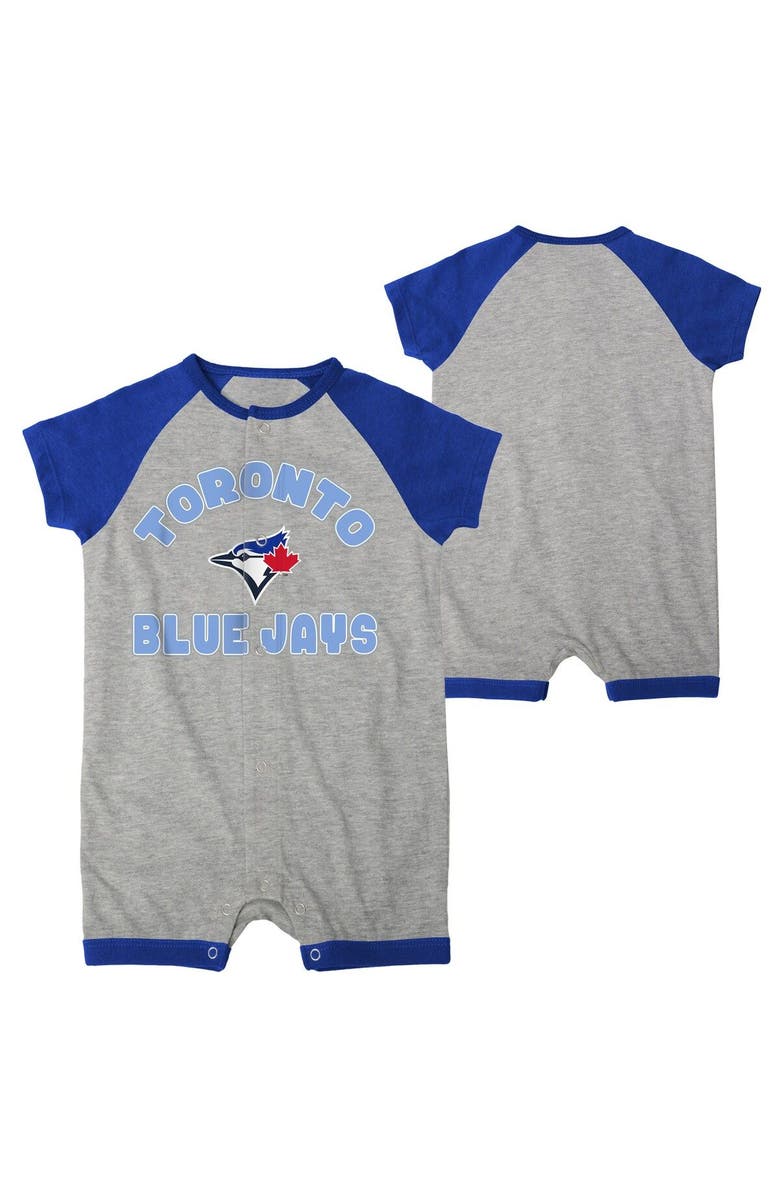 Outerstuff Infant Heather Gray Toronto Blue Jays Extra Base Hit Raglan Full-Snap Romper, Main, color, Heather Gray