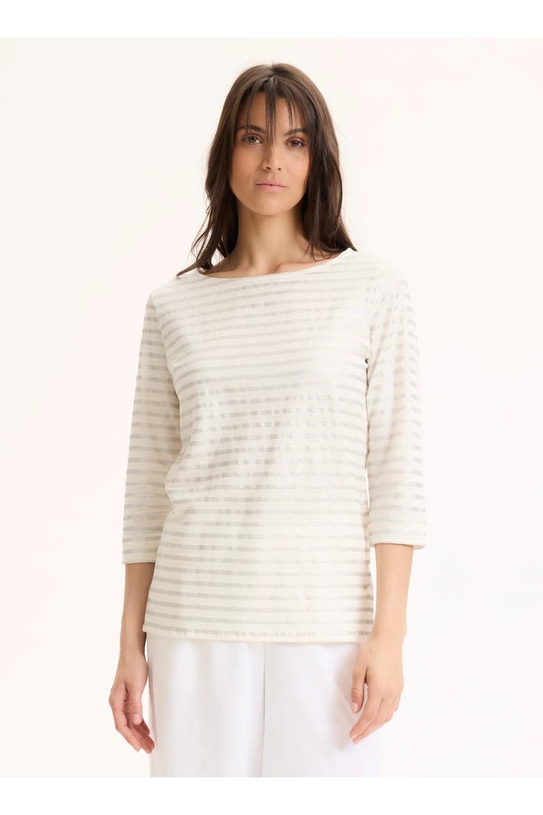 Stretch Linen Metallic Stripe 3/4 Sleeve Boatneck Tee, Main, color, SILVER