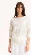 Majestic Filatures Stretch Linen Metallic Stripe 3/4 Sleeve Boatneck Tee