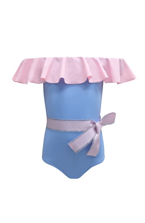 Nessi Byrd Off Shoulder Ruffle With Sparkle Belt One-piece Swimsuit,toddler-little Kid In Blue