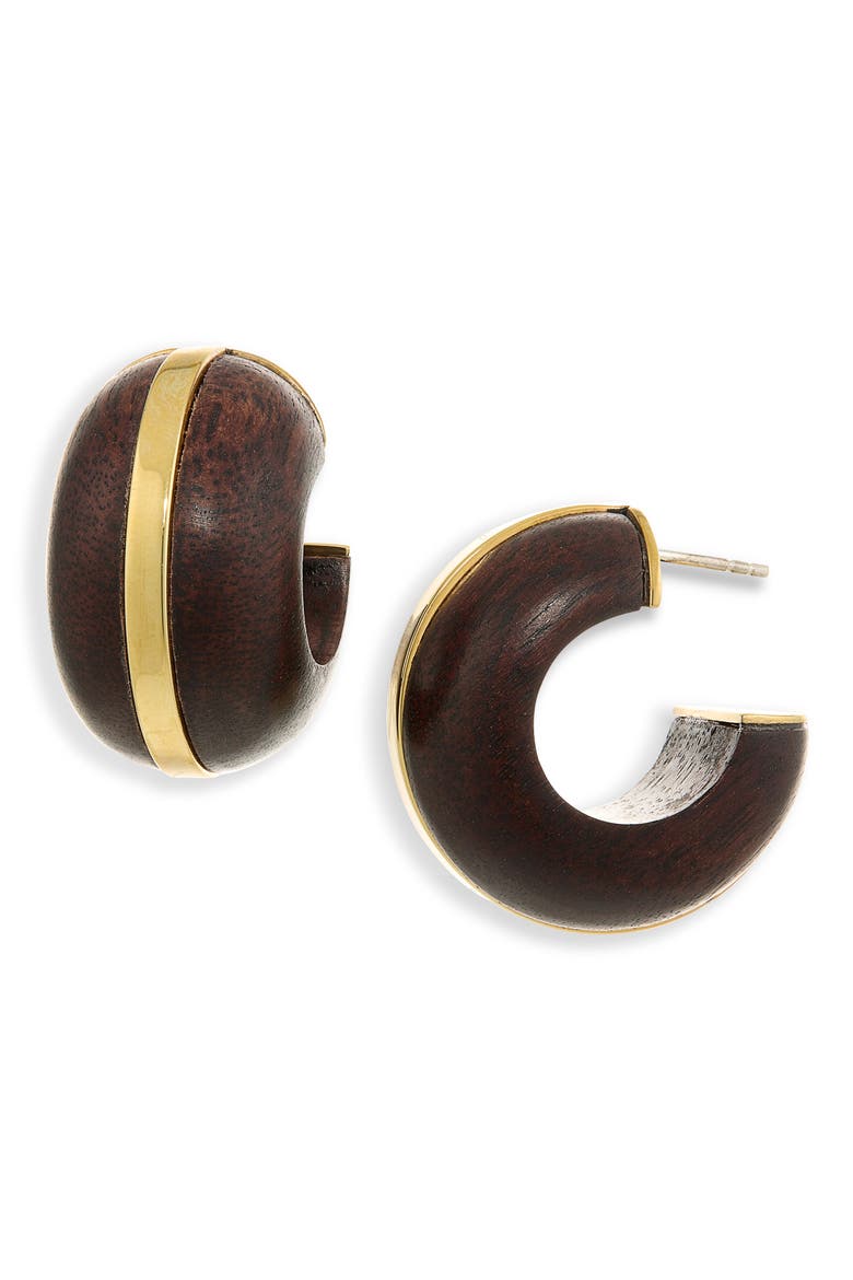 Halo Acacia Wood Hoop Earrings, Main, color, BROWN