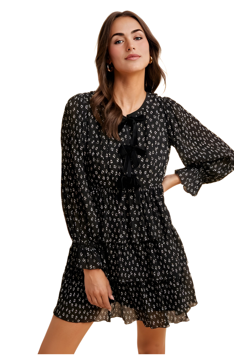 Knit and Lounge Velvet Bow Detail Tiered Mini Dress, Alternate, color,