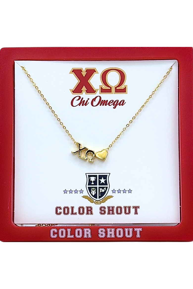 Chi Omega Sorority Gold Heart Necklace, Alternate, color, Yellow Gold