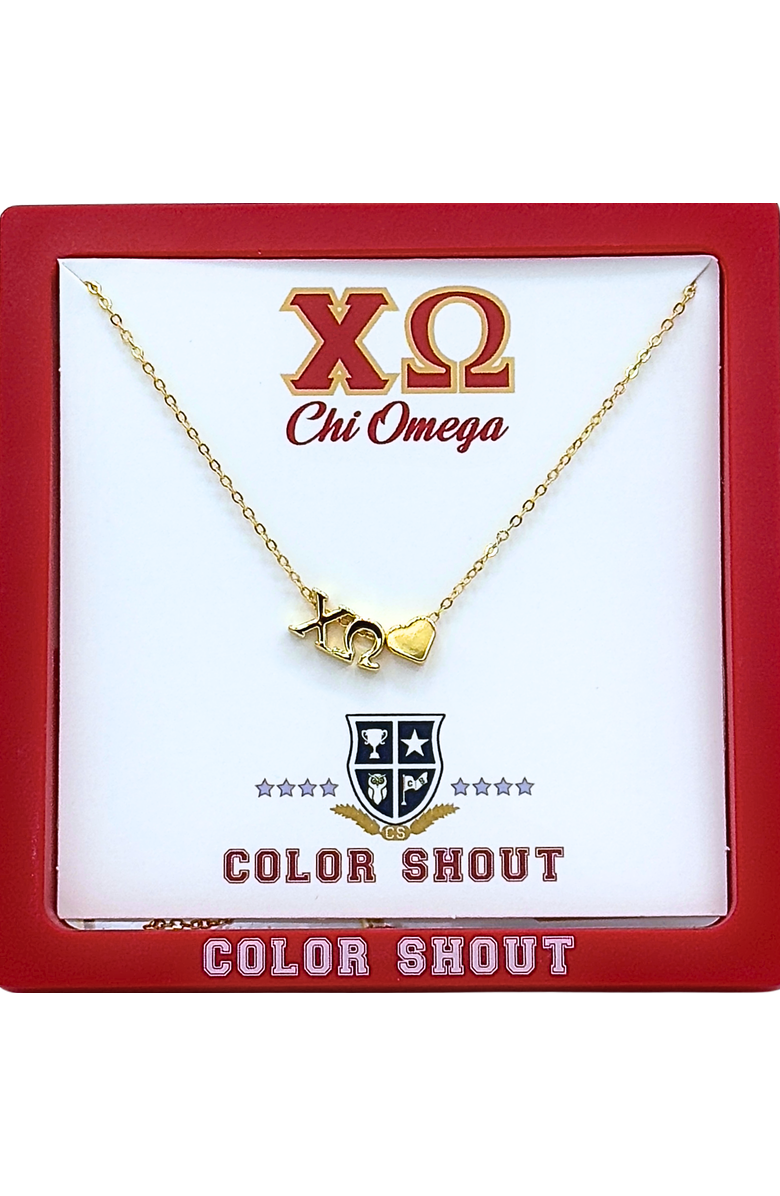 Color Shout Chi Omega Sorority Gold Heart Necklace, Alternate, color, Yellow Gold