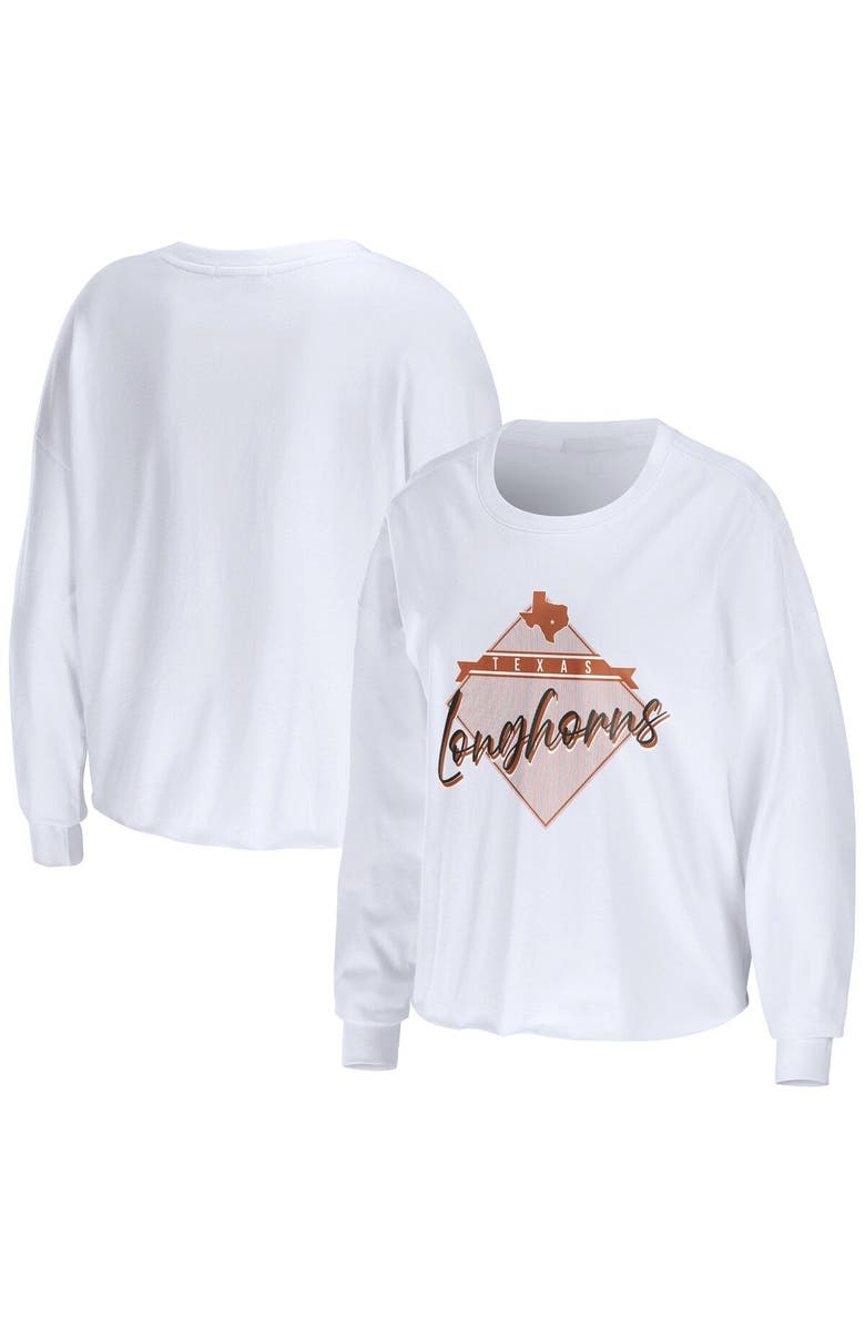 WEAR by Erin Andrews Women's WEAR by Erin Andrews White Texas Longhorns Diamond Long Sleeve Cropped T-Shirt, Main, color, White