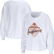 WEAR by Erin Andrews Women's WEAR by Erin Andrews White Texas Longhorns Diamond Long Sleeve Cropped T-Shirt