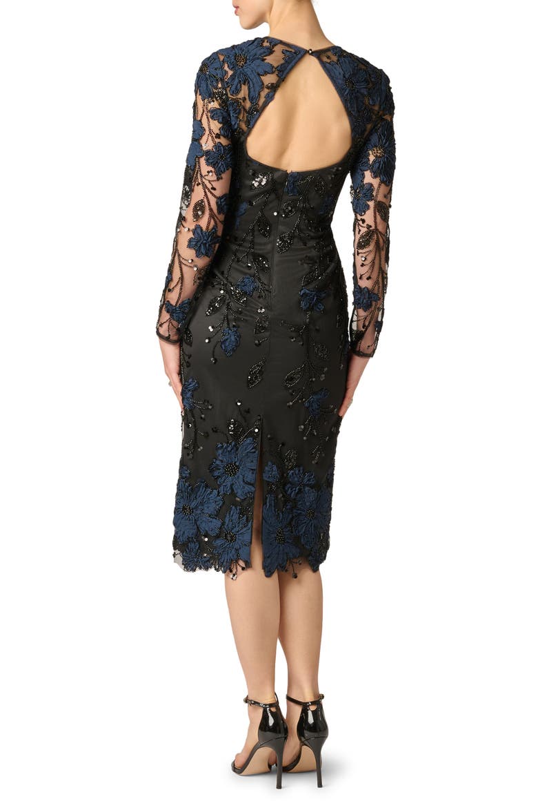 3D Embroidered Sequin Cocktail Dress, Alternate, color, NAVY/ BLACK