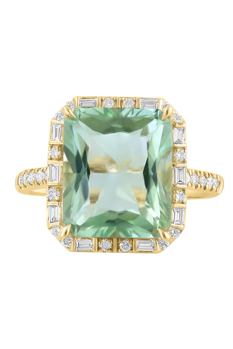 14K Yellow Gold Diamond & Green Amethyst Halo Ring, Main, color, 14K Gold
