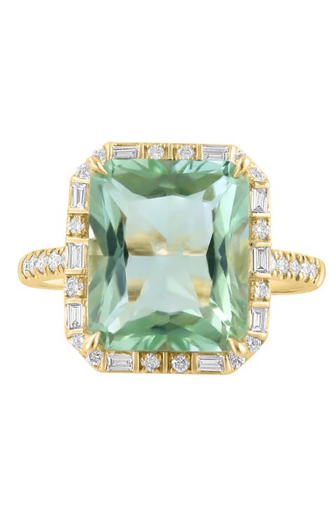 14K Yellow Gold Diamond & Green Amethyst Halo Ring