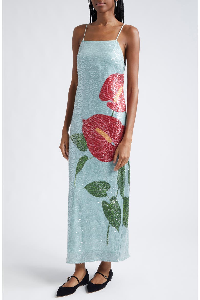 pink anthurium flowers slip maxi dress Farm Rio - Pink Anthurium Flowers Slip Maxi Dress