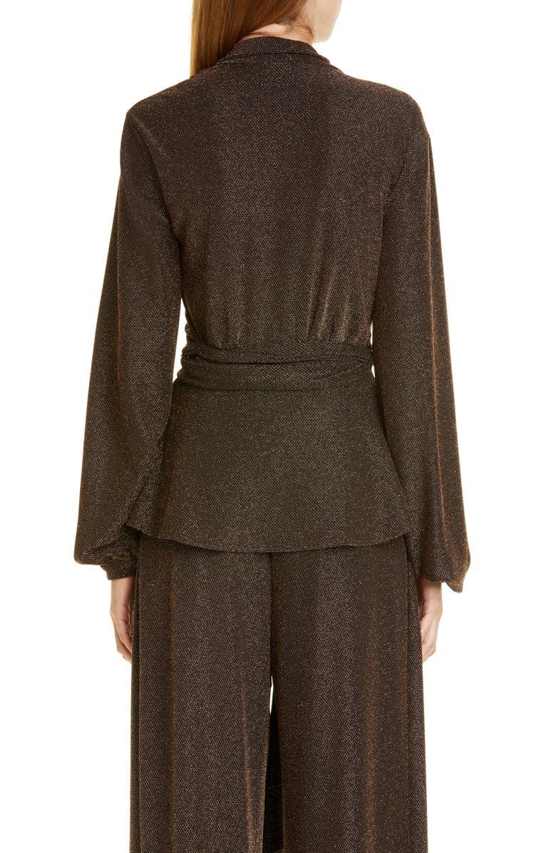 PatBO Metallic Mesh Long Sleeve Wrap Top, Alternate, color, 