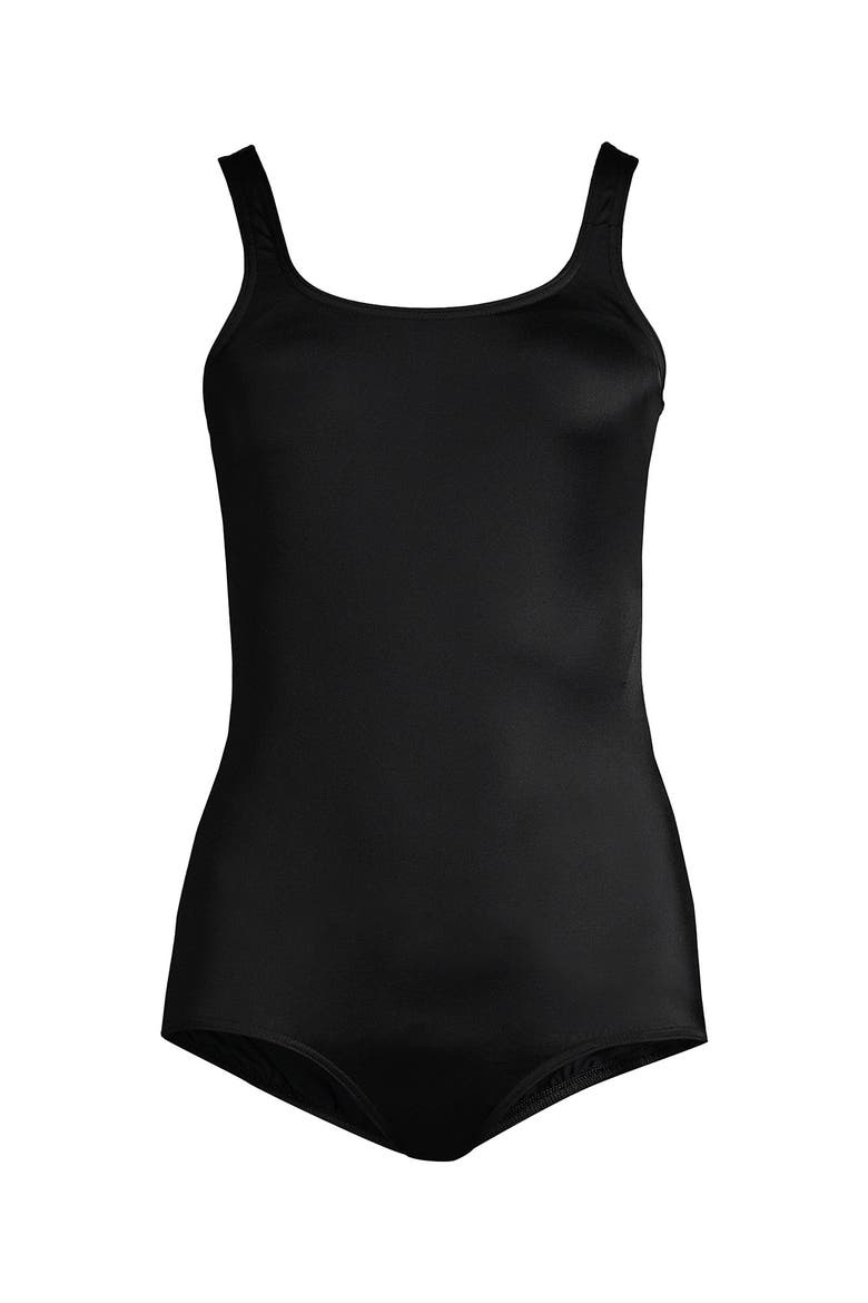 D-Cup Chlorine Resistant Scoop Neck Soft Cup Tugless Sporty One Piece Swimsuit Print, Alternate, color, Black