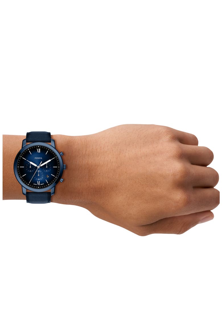 Neutra Blue Chronograph Leather Strap Watch, 44mm, Alternate, color, NAVY