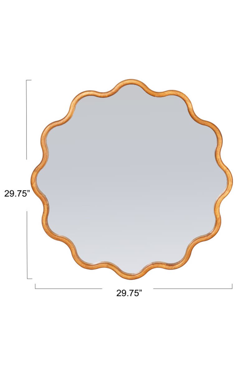 Storied Home Wavy Round Mirror with Scalloped Wooden Frame, Alternate, color, Natural